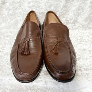 FREEMAN CLASSIC BROWN LEATHER TASSEL LOAFER APRON PINCH TOE DRESS SHOES SIZE 9.5